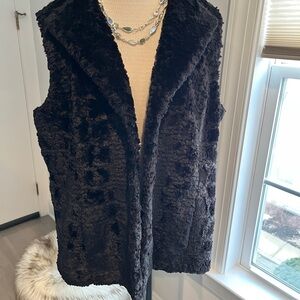 Black Faux Fur Plush Teddy Vest